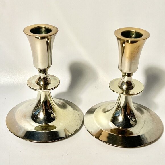 Pair Vintage Candlestick Holder Gold Tone Dirilyte Dirigold Candle Taper - Picture 4 of 5
